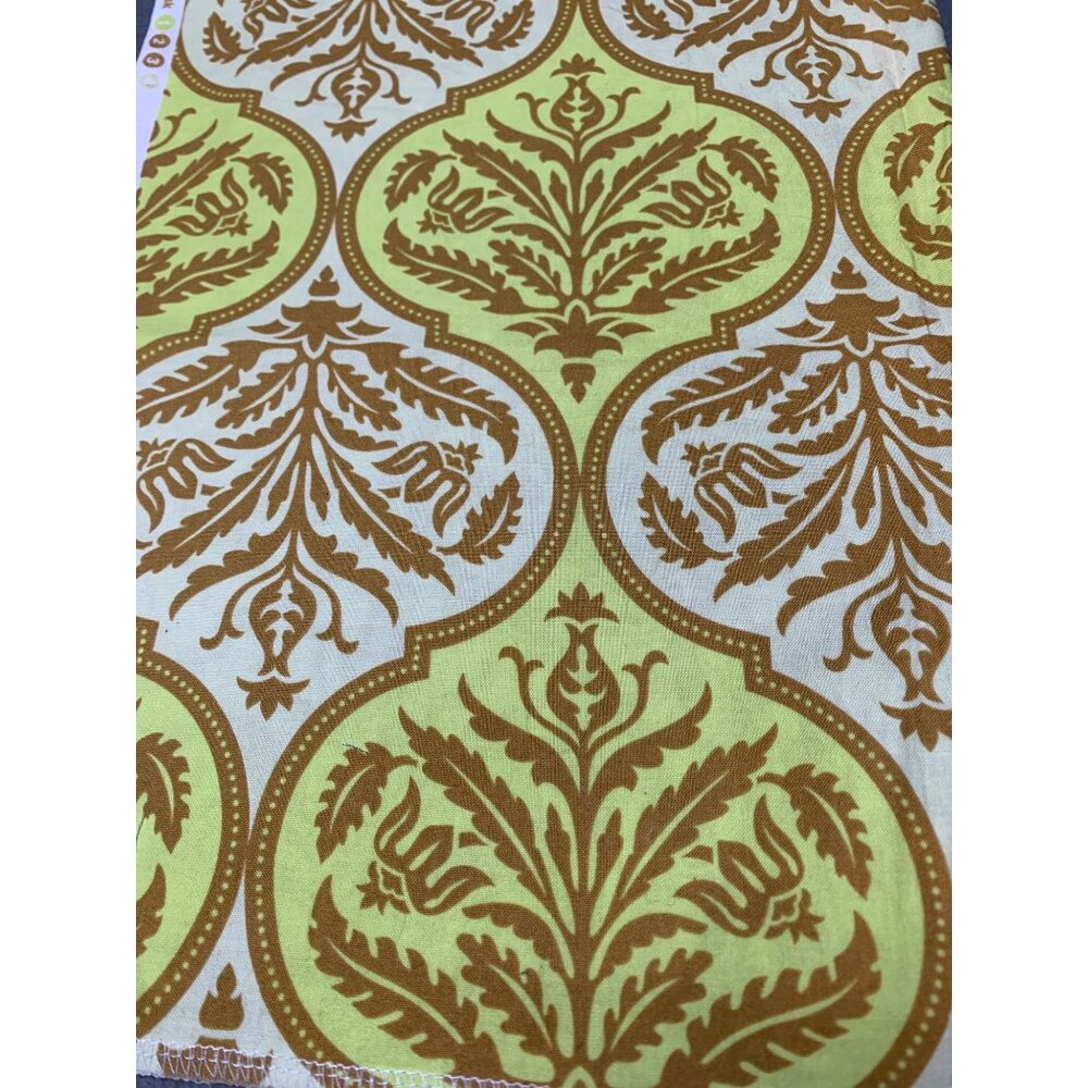 Damask Fabric Material 13"x40" Lime Green & Brown Rose Pattern Crafts